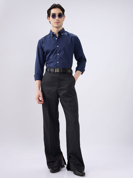 Navy Satin Luxe Button-Down Collar Shirt