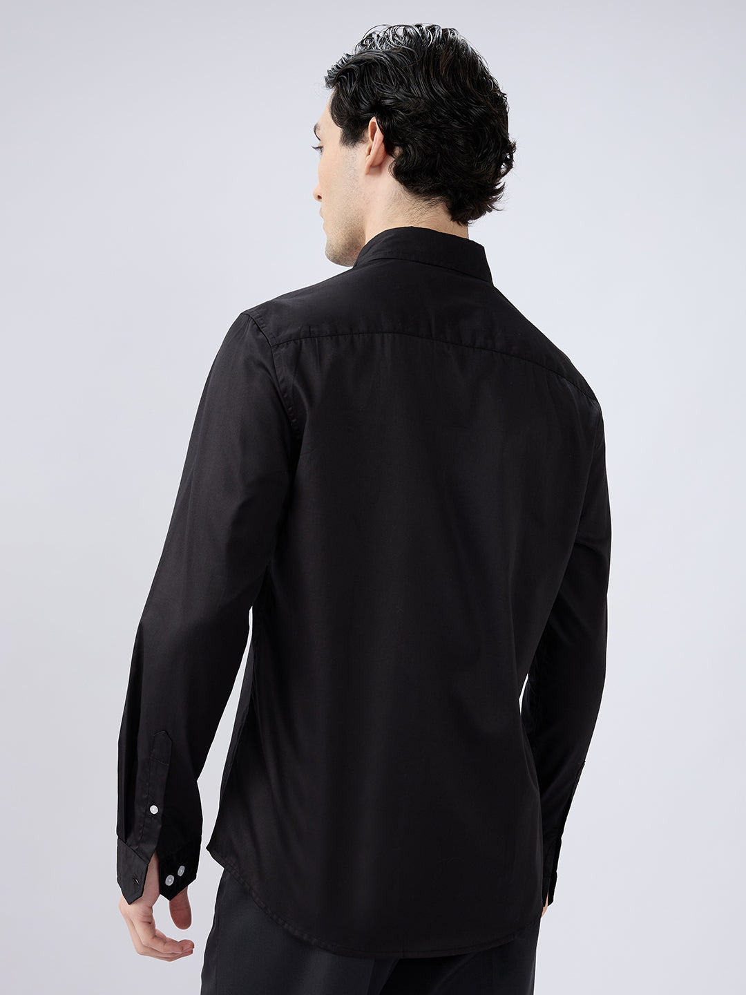 Jet Black Satin Button-Down Collar Luxe Shirt