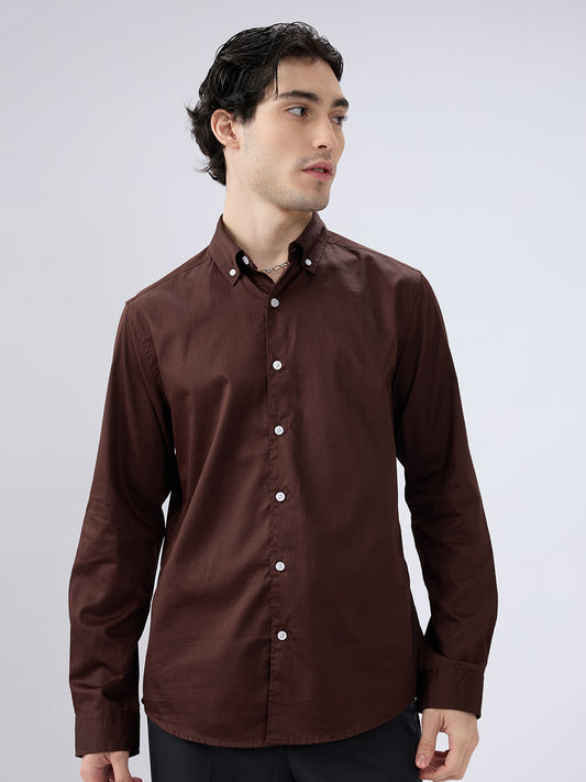 Rich Chocolate Brown Satin Shirt