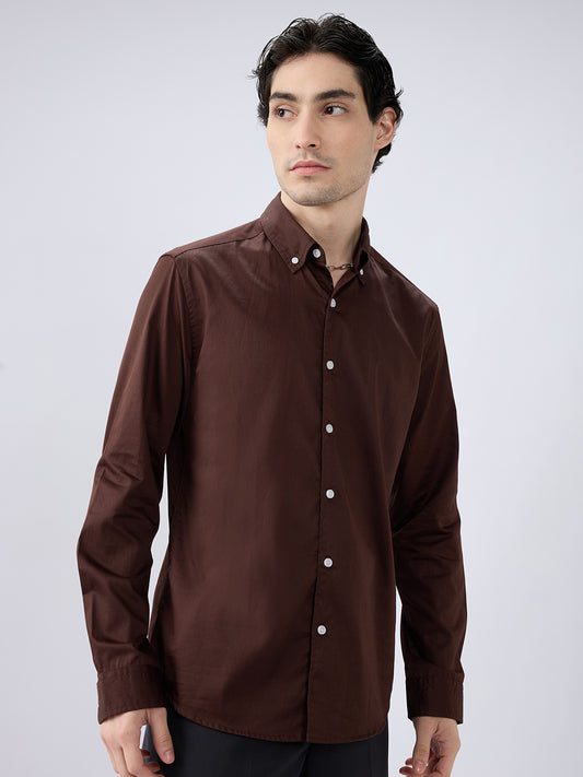 Rich Chocolate Brown Satin Shirt