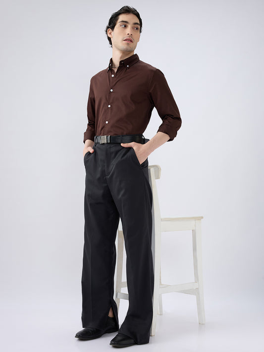 Rich Chocolate Brown Satin Shirt