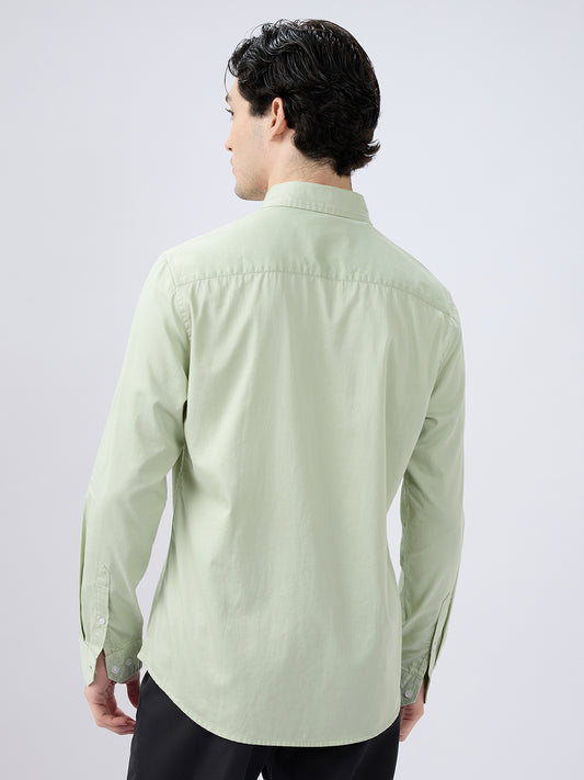 Tea Green Button-Down Collar Satin Shirt
