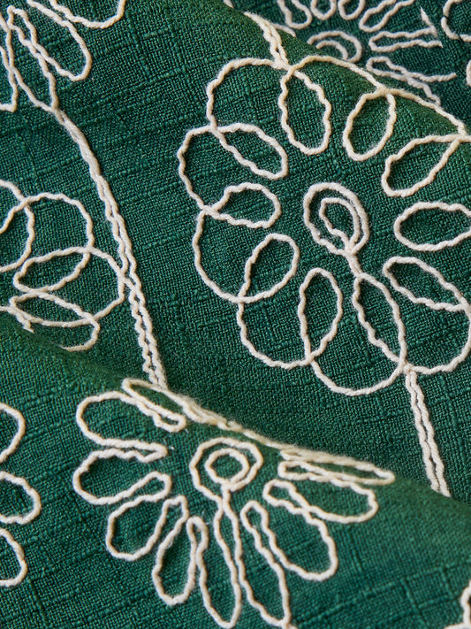 Green Baroqued Floral Loom Contrast Embroidery Shirt