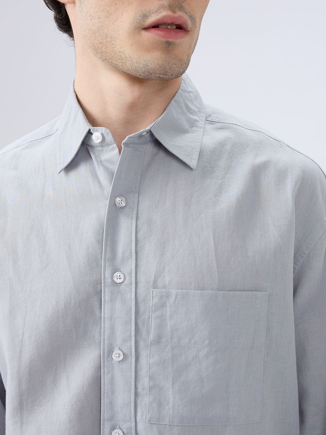 Grey Mood Subtle Slub Linen Oversized Crop Shirt