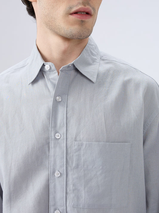 Grey Mood Subtle Slub Linen Oversized Crop Shirt