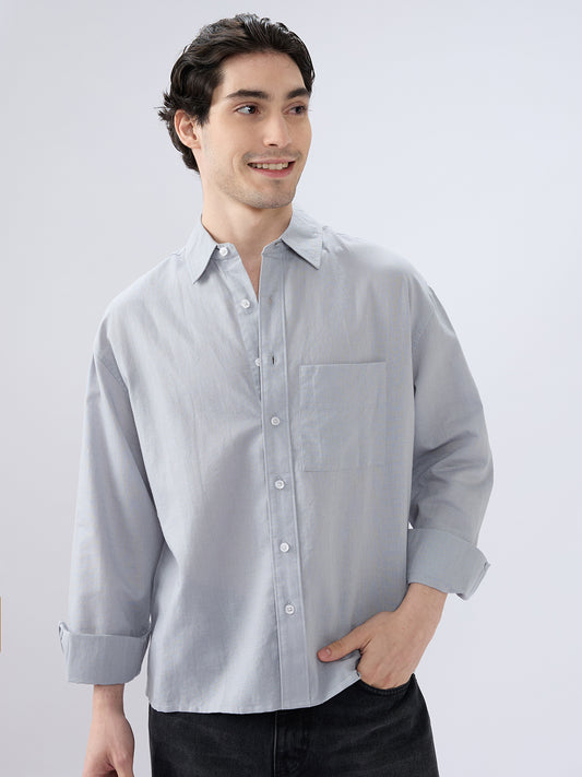 Grey Mood Subtle Slub Linen Oversized Crop Shirt