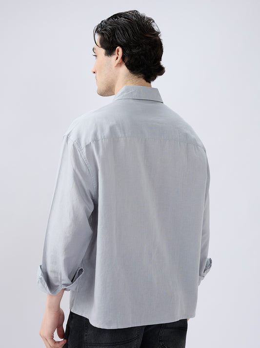 Grey Mood Subtle Slub Linen Oversized Crop Shirt