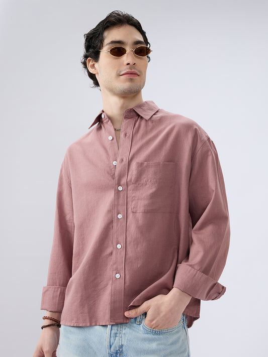 Rosewood Glint Linen Boxy Fit Crop Shirt
