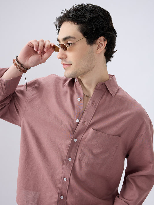 Rosewood Glint Linen Boxy Fit Crop Shirt