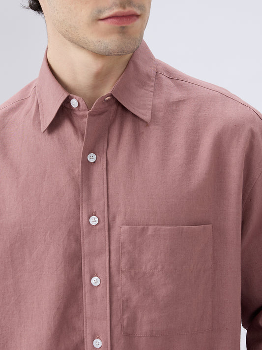 Rosewood Glint Linen Boxy Fit Crop Shirt