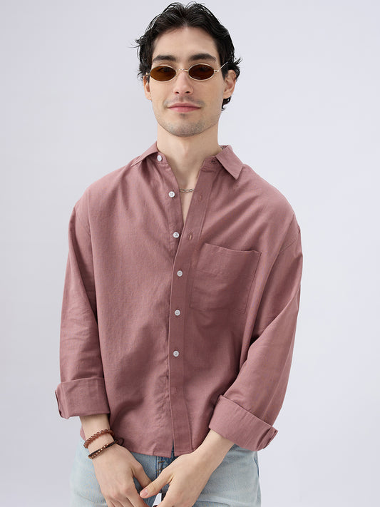 Rosewood Glint Linen Boxy Fit Crop Shirt
