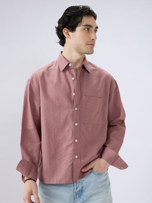 Rosewood Glint Linen Boxy Fit Crop Shirt