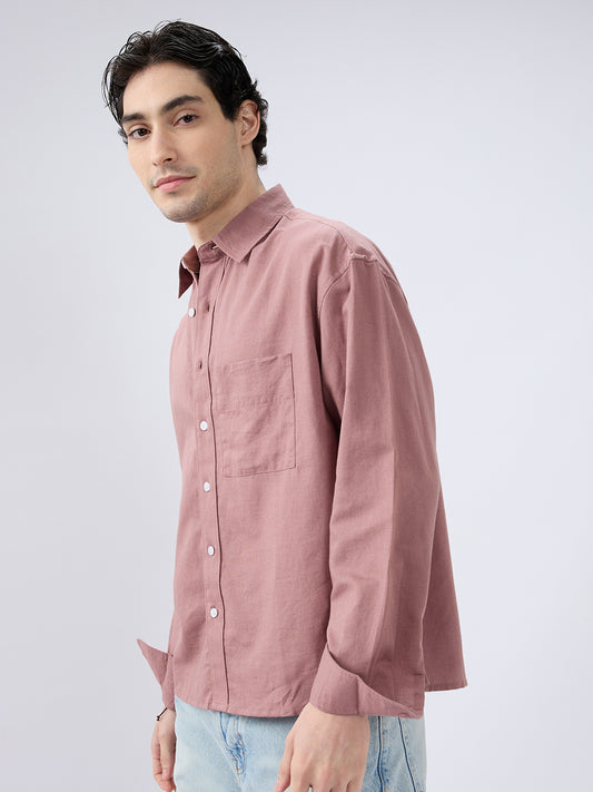 Rosewood Glint Linen Boxy Fit Crop Shirt