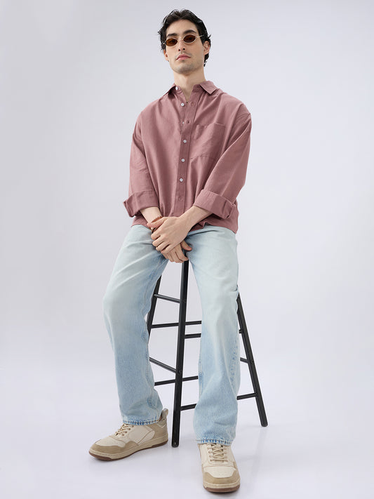 Rosewood Glint Linen Boxy Fit Crop Shirt