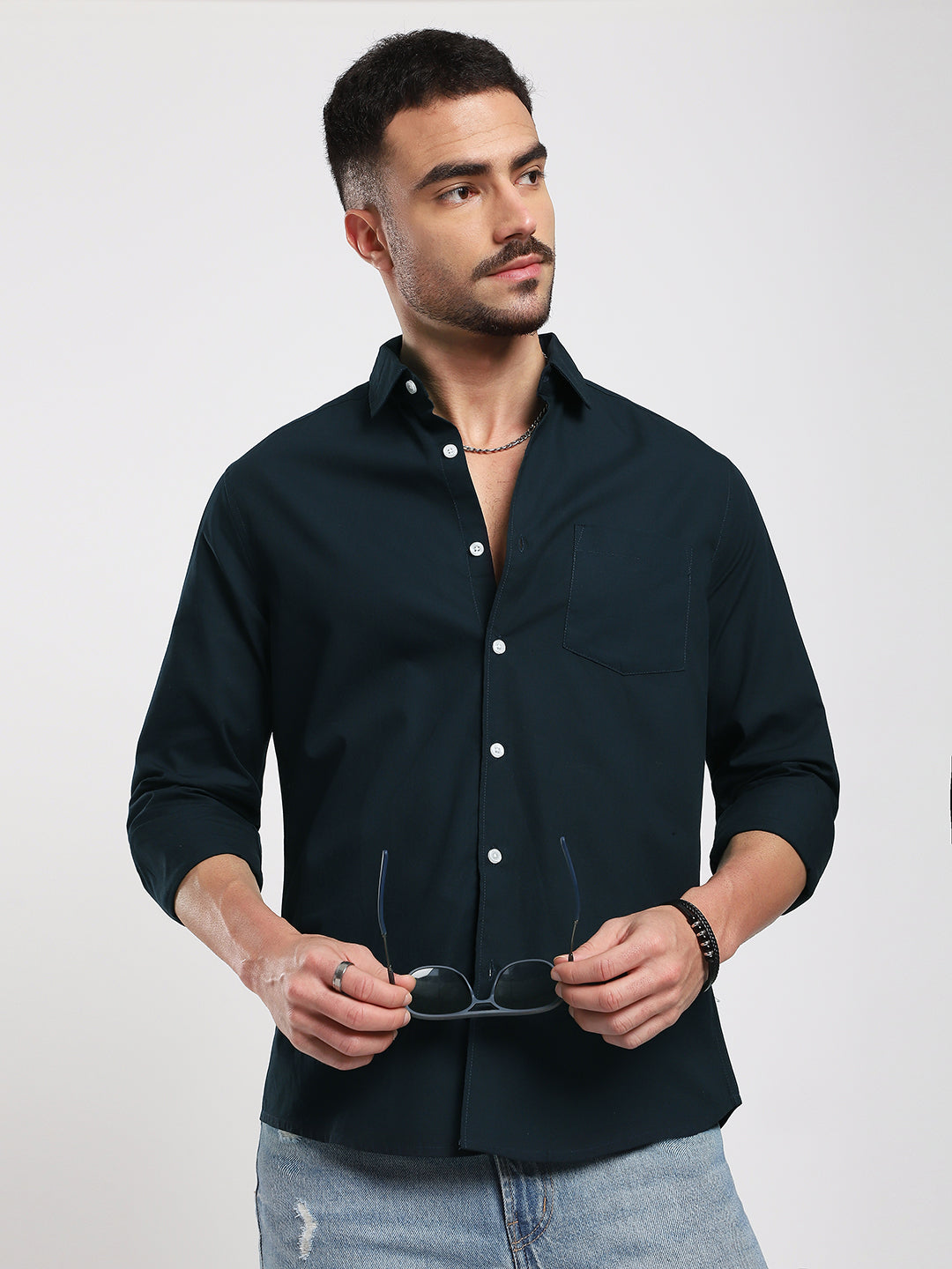 Sleek Navy Blue Poplin Shirt