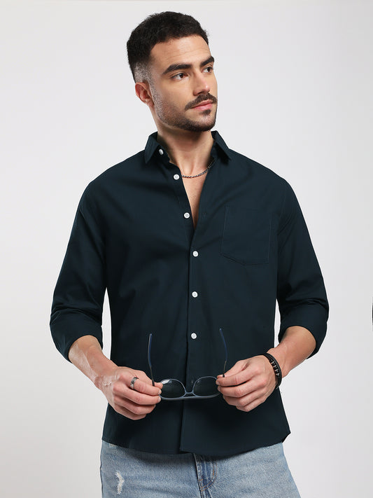Sleek Navy Blue Poplin Shirt