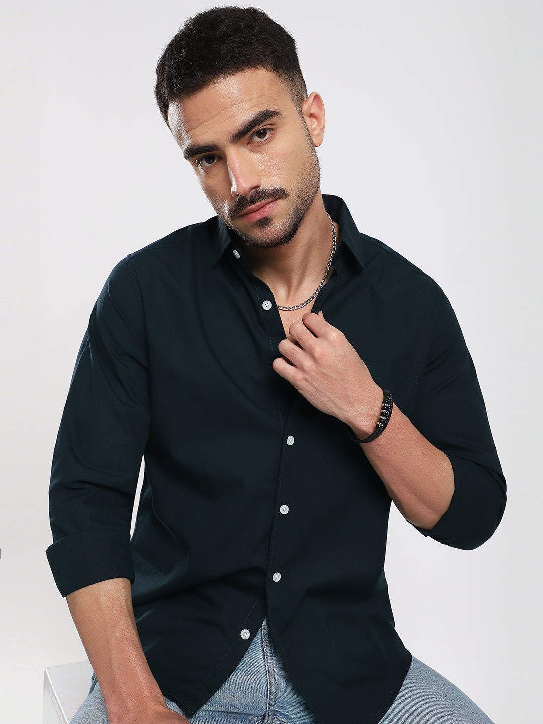 Sleek Navy Blue Poplin Shirt
