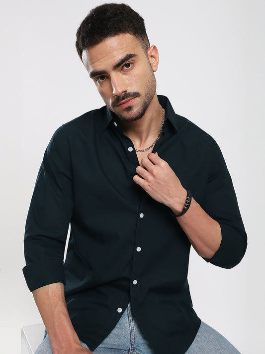 Sleek Navy Blue Poplin Shirt