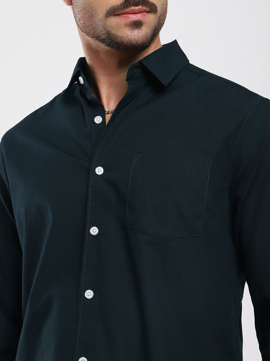 Sleek Navy Blue Poplin Shirt