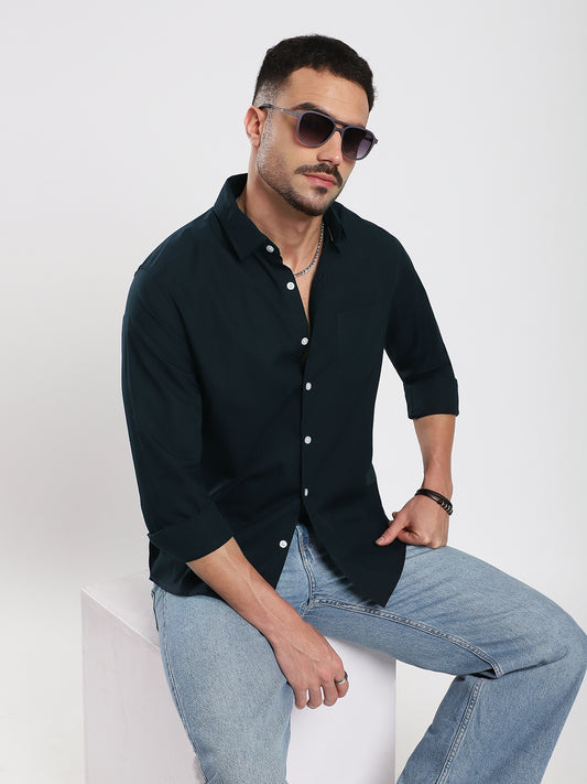 Sleek Navy Blue Poplin Shirt