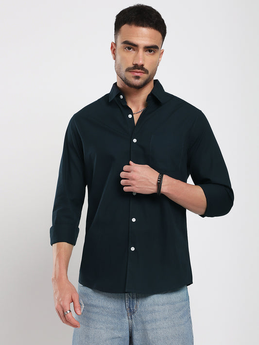 Sleek Navy Blue Poplin Shirt