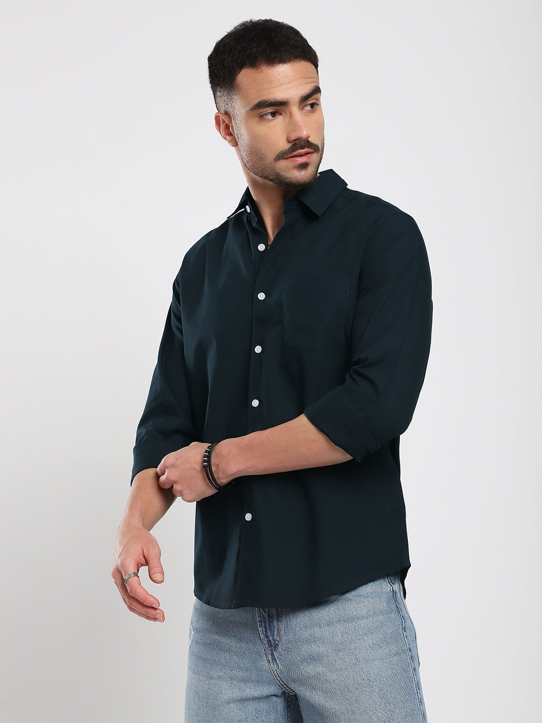 Sleek Navy Blue Poplin Shirt