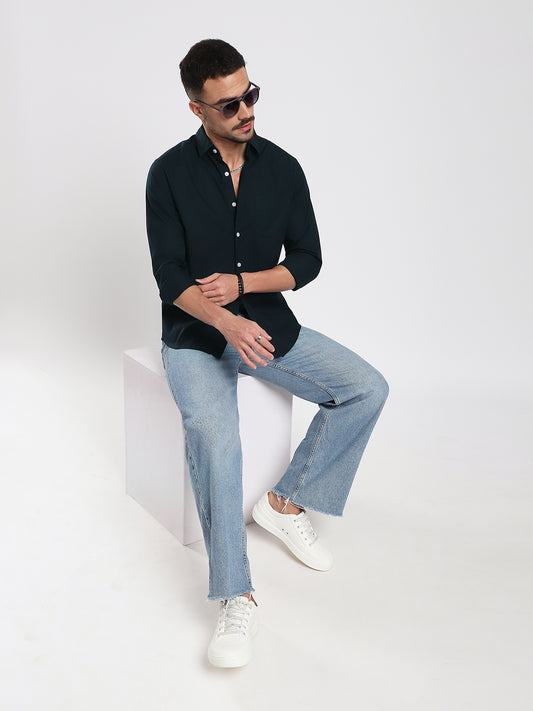 Sleek Navy Blue Poplin Shirt