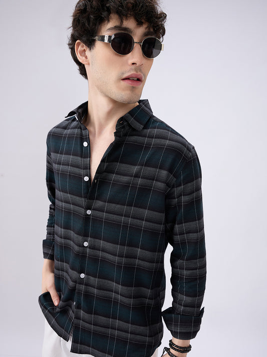 Premium Cotton Black Windowpane Checkered Grid Shirt