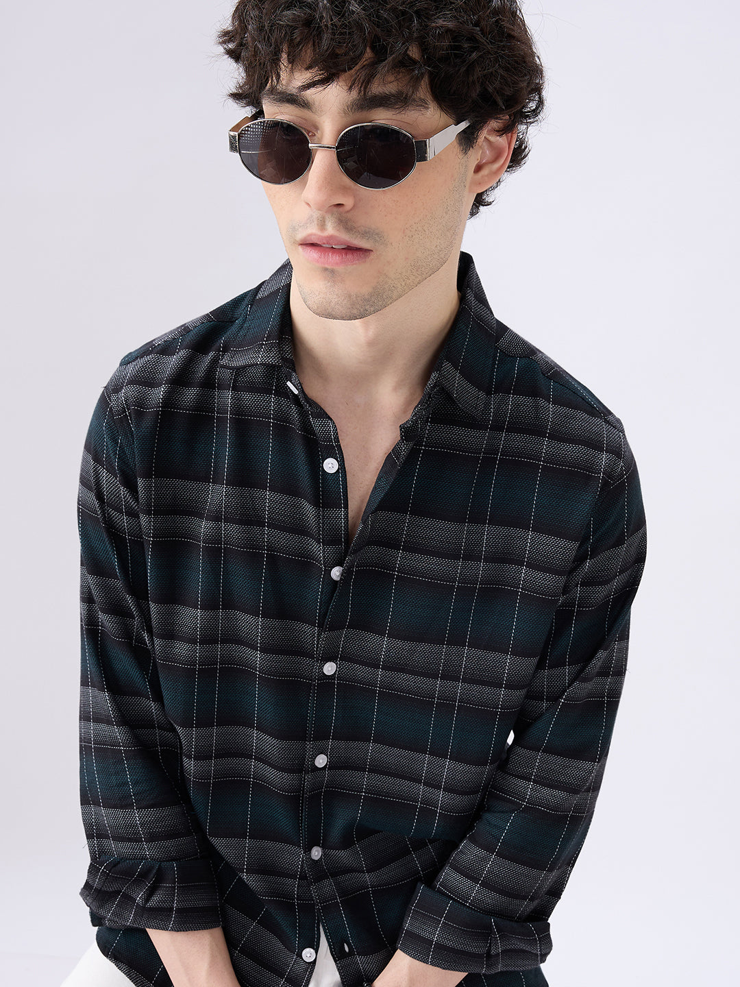 Premium Cotton Black Windowpane Checkered Grid Shirt