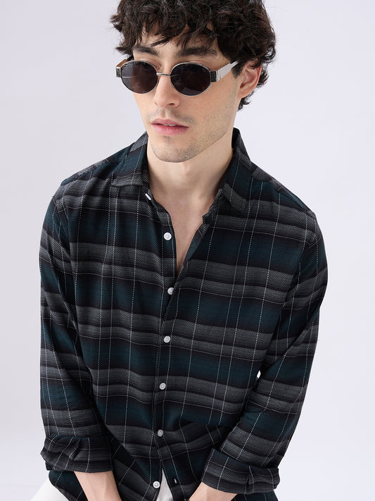 Premium Cotton Black Windowpane Checkered Grid Shirt