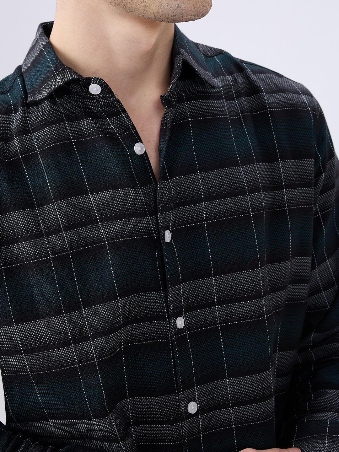 Premium Cotton Black Windowpane Checkered Grid Shirt