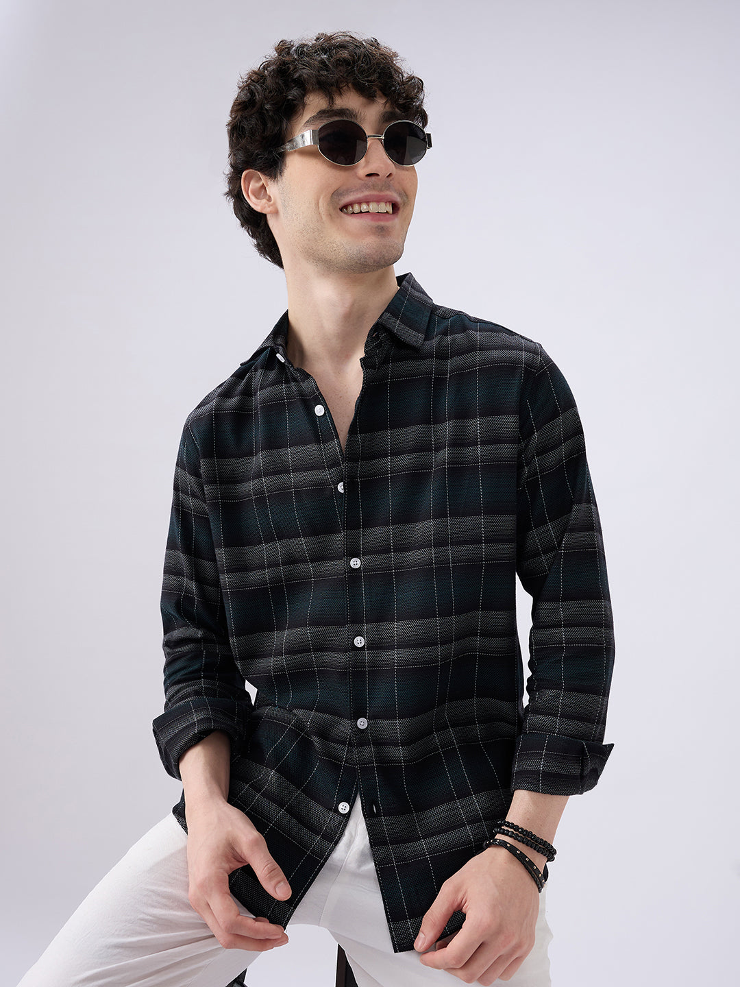 Premium Cotton Black Windowpane Checkered Grid Shirt