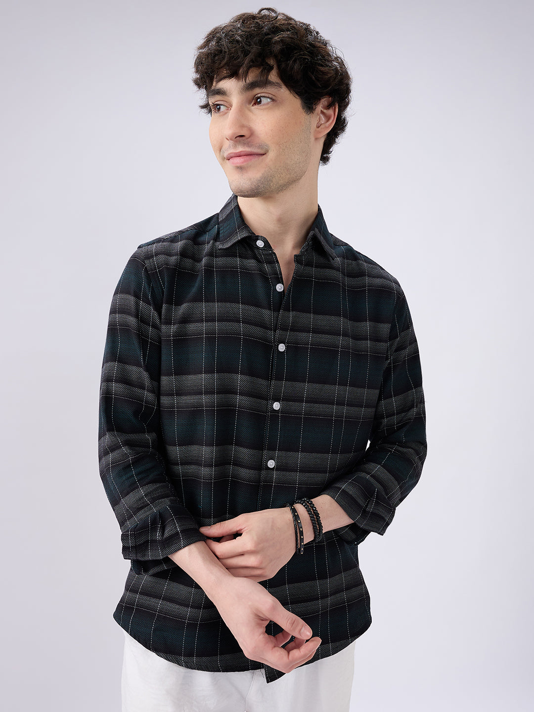 Premium Cotton Black Windowpane Checkered Grid Shirt