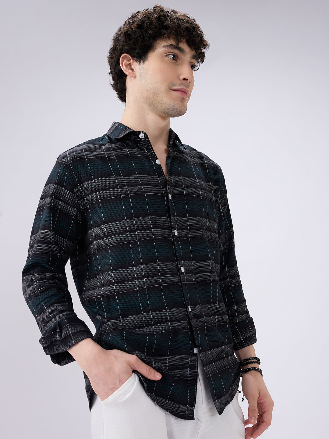 Premium Cotton Black Windowpane Checkered Grid Shirt