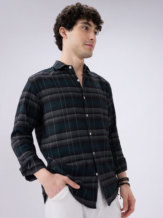 Premium Cotton Black Windowpane Checkered Grid Shirt