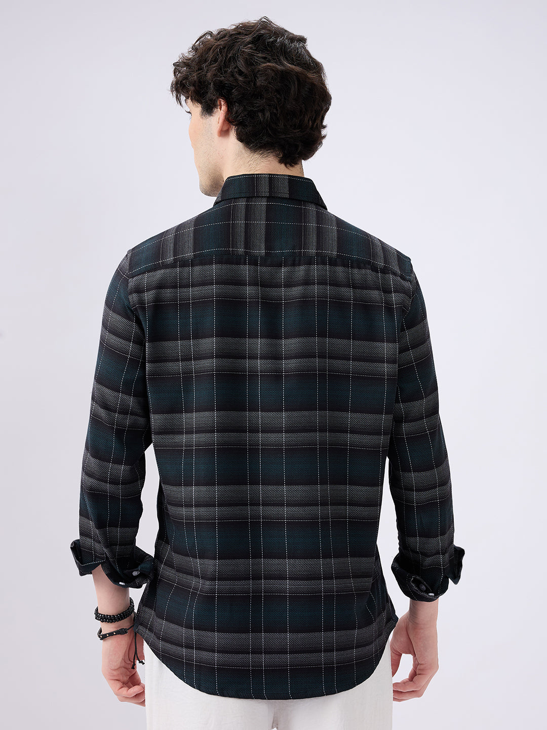 Premium Cotton Black Windowpane Checkered Grid Shirt