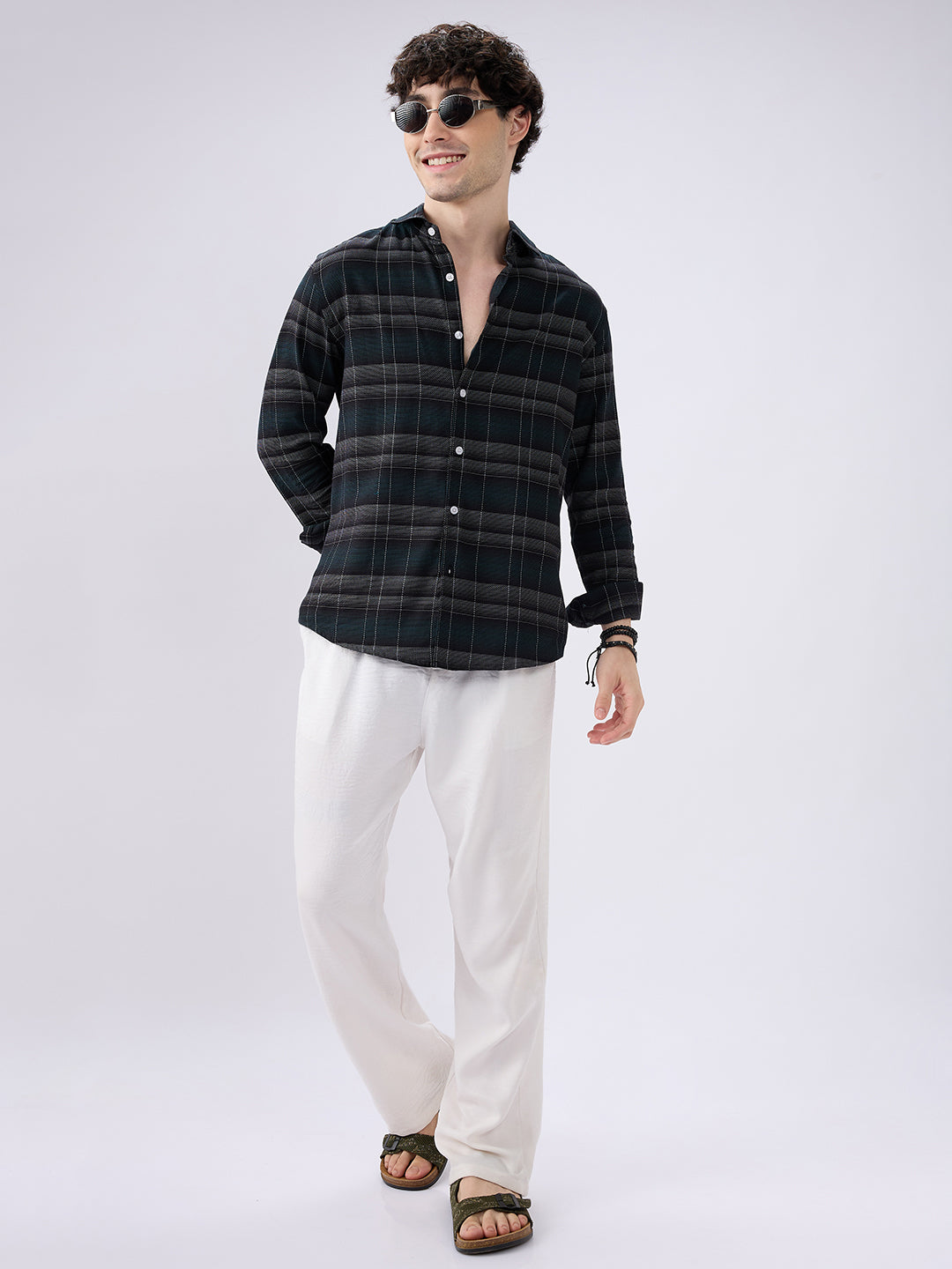 Premium Cotton Black Windowpane Checkered Grid Shirt