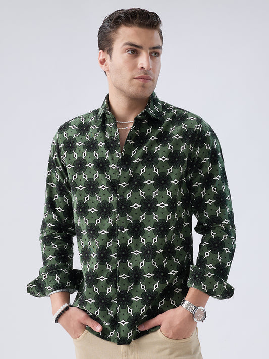 Emerald Green Floral Bloom Corduroy Shirt