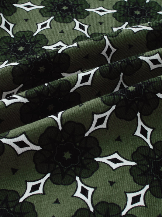 Emerald Green Floral Bloom Corduroy Shirt