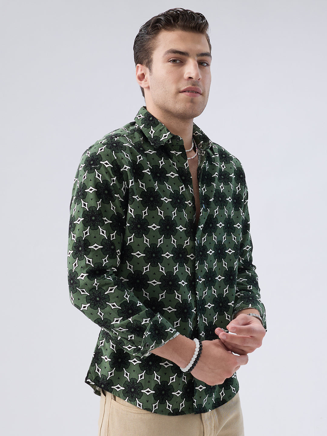 Emerald Green Floral Bloom Corduroy Shirt