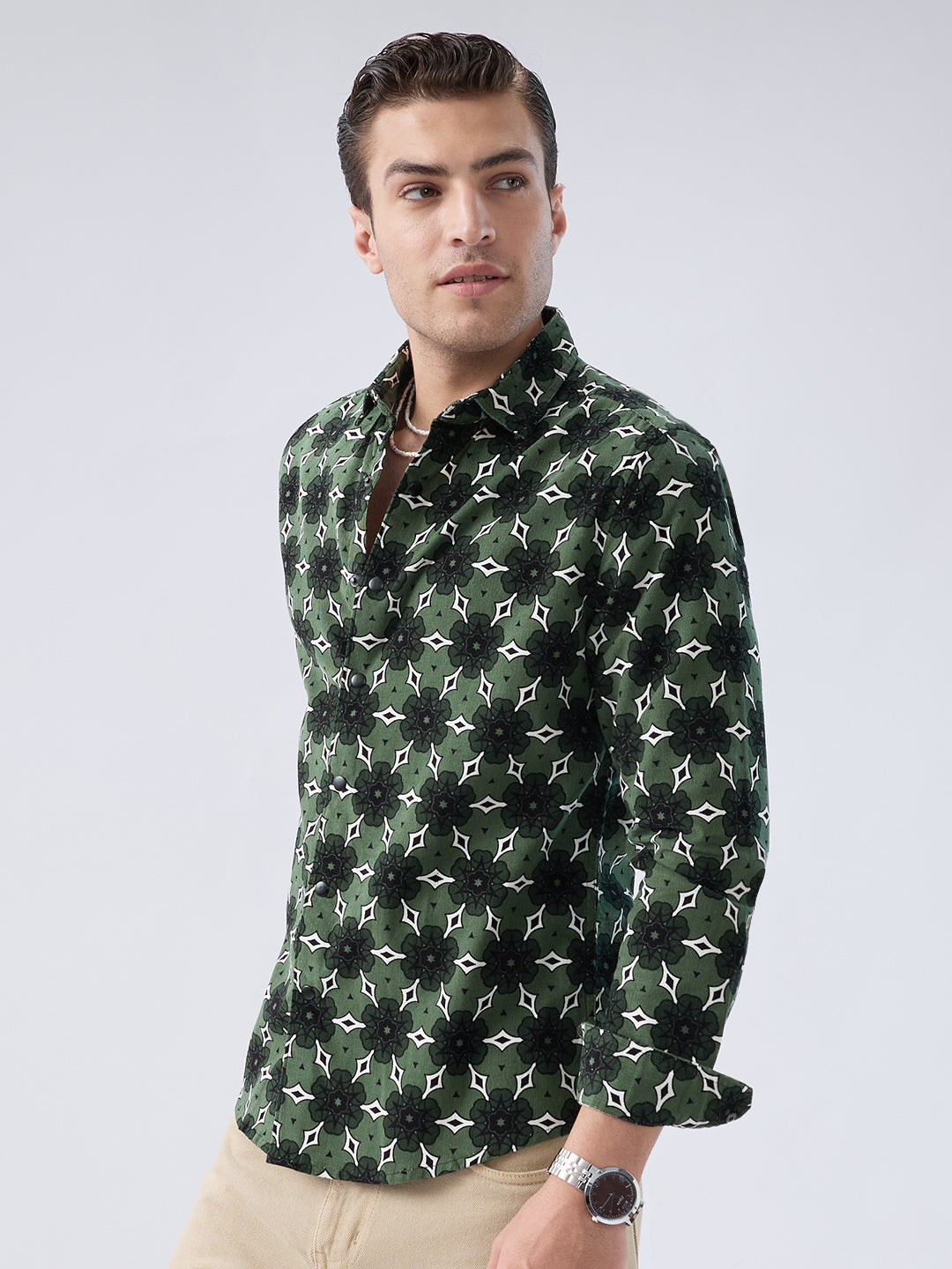 Emerald Green Floral Bloom Corduroy Shirt