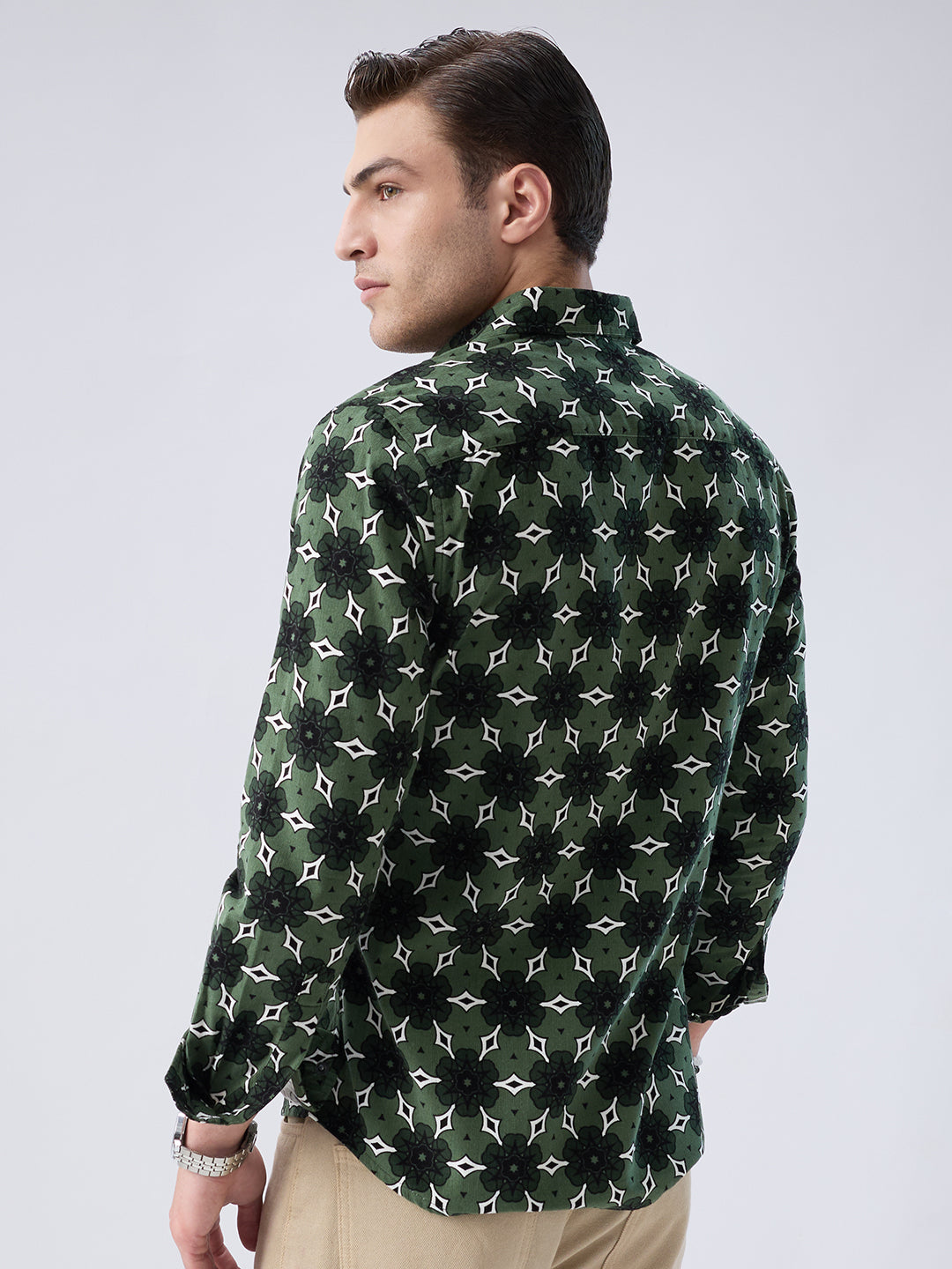 Emerald Green Floral Bloom Corduroy Shirt