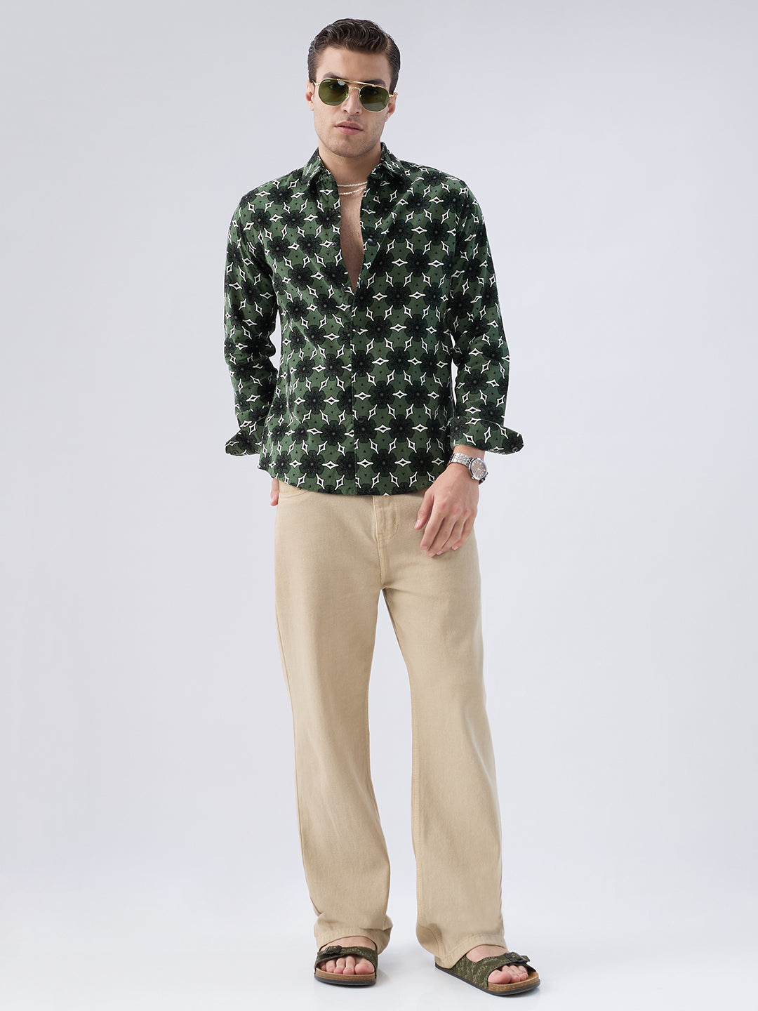 Emerald Green Floral Bloom Corduroy Shirt