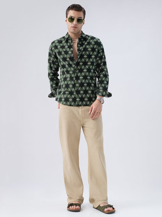 Emerald Green Floral Bloom Corduroy Shirt