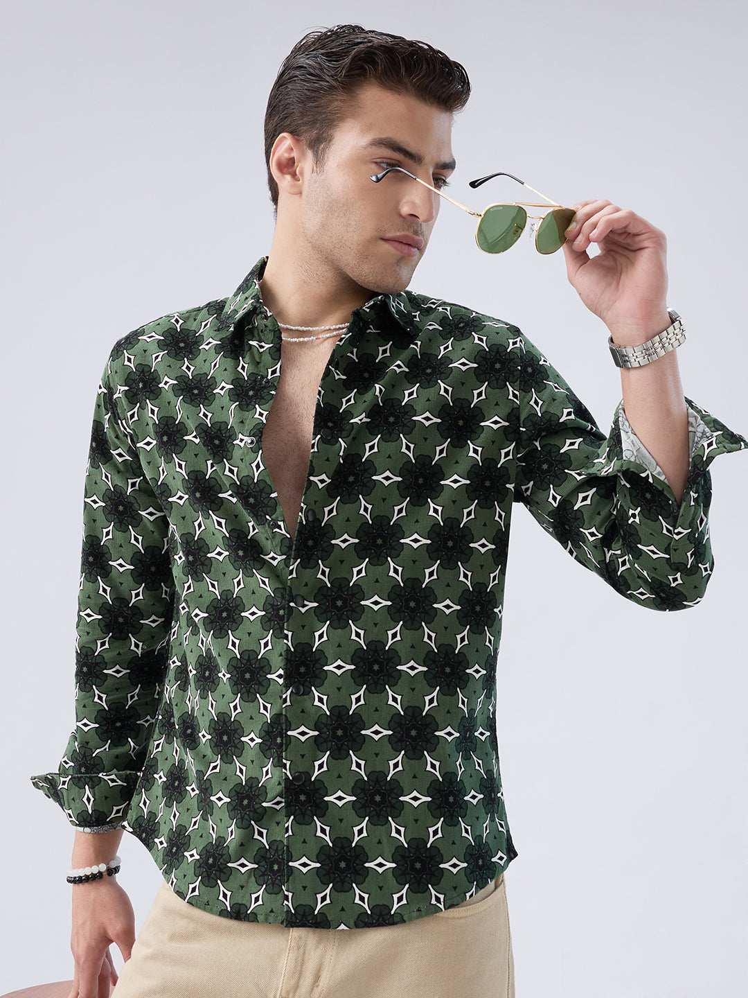 Emerald Green Floral Bloom Corduroy Shirt