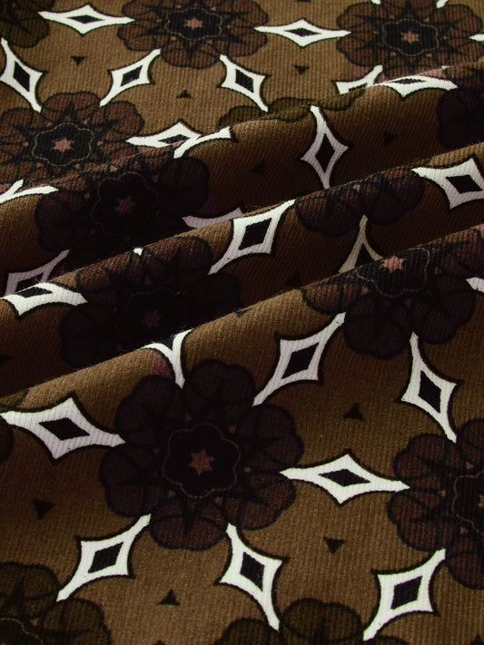 Coffee Brown Floral Bloom Corduroy Shirt