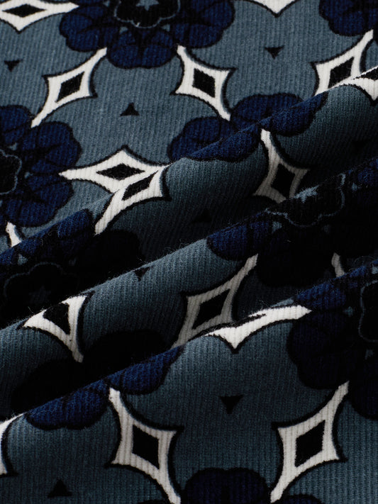 Ocean Blue Motif Bloom Corduroy Shirt