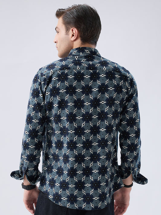 Ocean Blue Motif Bloom Corduroy Shirt