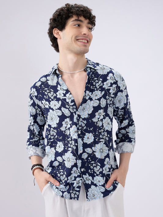 Navy Floral Escape Holiday Shirt