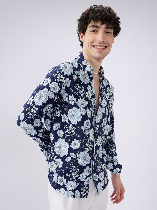 Navy Floral Escape Holiday Shirt